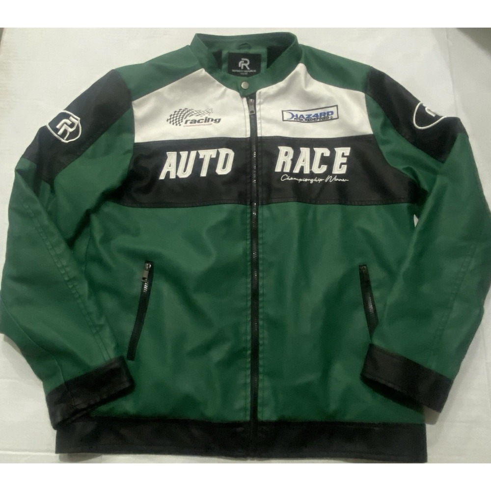REFINERY REPUBLIC AUTO RACE Green Black Team Racing Racer Jacket XL